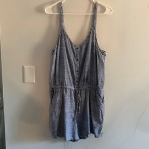 Gingham blue and white pattern romper with buttons